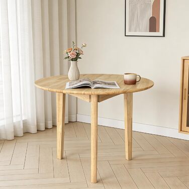 Круглий обідній стіл QLLY з масиву дерева, кухонний стіл, дерев&39яний стіл, плоскі ніжки (натуральний, 80 см, бежевий-круглий, 80 x 80 см)