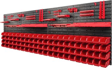 Абельні ящики Стінка для інструментів 230 x 78 см Тримач інструменту Настінна пластина Кронштейн Рейки Гараж Зберігання Майстерня Хобі (червоний), 84 шт.