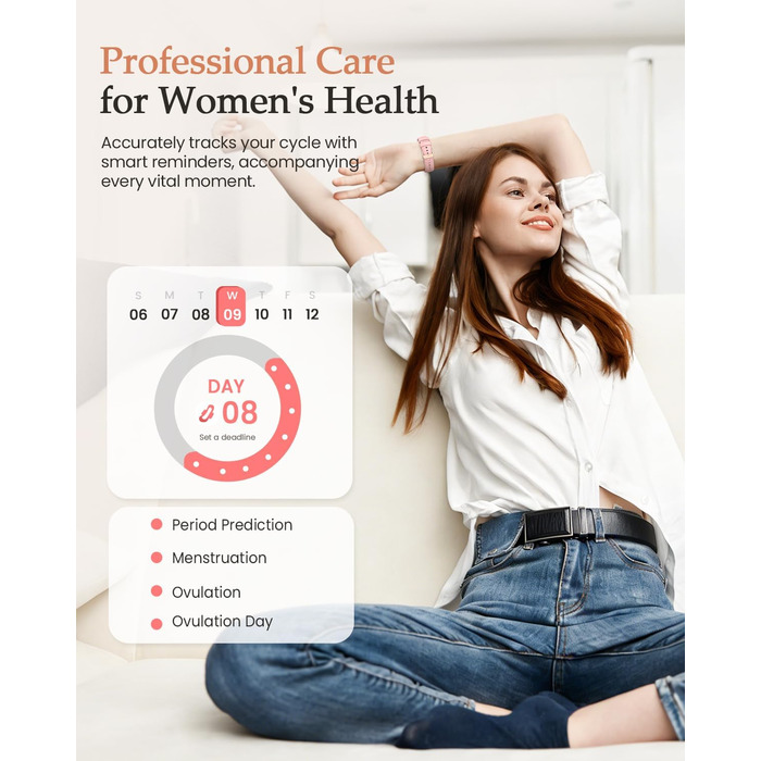 Жіночий смарт-годинник, 1,27-дюймовий HD фітнес-годинник з функцією телефону, відстеження менструального циклу, понад 120 спортивних режимів, 24-годинний монітор серцевого ритму, 24-годинний монітор SpO2, монітор сну, калорії, фітнес-трекер, IP68, сумісни