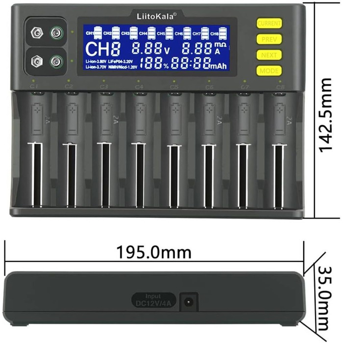 Зарядний пристрій для акумуляторів 18650, LiitoKala LII-S8 8-секційний зарядний пристрій 9V з РК-дисплеєм, зарядний пристрій для Li-Ion LiFePO4 NI-MH NI-Cd AA AAA C 21700 26650 13650 16340 18700 RCR123