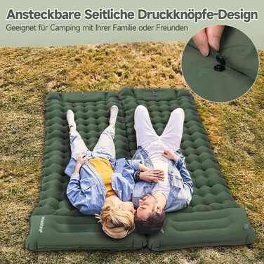 Килимок для сну HAUSPROFI, надлегкий надувний матрац для кемпінгу з ножним насосом та подушкою, надувний матрац, компактний та легкий, килимок для кемпінгу для походів, пляжу, використання на свіжому повітрі, армійський зелений