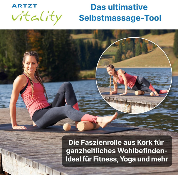 Корковий ролик для фасцій Масажний ролик для фасцій, виготовлений зі 100 корку Екологічний та антибактеріальний Масажний ролик для фасцій Корковий ролик, виготовлений у Португалії, бежевий, 30 x 10 см
