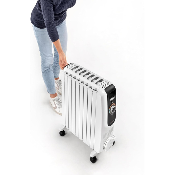 Масляний обігрівач для приміщень об&39ємом до 60 м, електричний обігрівач із запобіжним термостатом, 8 ребер, індивідуальне опалення 12 температурних налаштувань, портативний, 2000 Вт, білий (TRD50820) для приміщень об&39ємом до 60 м, 39Longhi Dragon Easy