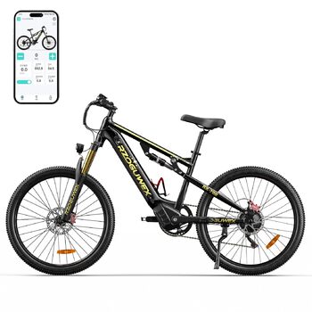 Гірський електровелосипед E-MTB з колесами 26 дюймів (66 см) та крутним моментом 70 Нм для дорослих, зі знімним літій-іонним акумулятором 48 В 17,5 Аг, 7 передачами з подвійною амортизацією та дисковими гальмами