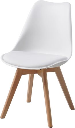 Обідні стільці ALBATROS, комплект з 4 шт. , AARHUS, білий - ніжки з масиву бука, скандинавський ретро-дизайн, зручне крісло-ракушка - елегантний кухонний стілець, обідній стілець для обіднього столу, білий бук комплект з 4 шт.