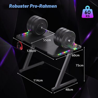 Ігровий стіл Homall 140 x 60 см з RGB LED-підсвіткою та підстаканником, чорний