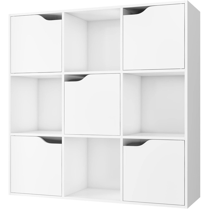 Книжкова полиця FirFurd, біла полиця, книжкова шафа з 5 дверцятами та 9 відділеннями, полиця для зберігання, офісна полиця для вітальні/кабінету, 90 x 29 x 90 см