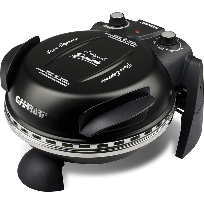 Піца для екстер'єру, піч для піци, 1200 Вт, 400C, кам'яна вогнетривка (діаметр 31 см), таймер 5', кулінарна книга в комплекті, чорна, 31,6 x 31,6 x 25 см, 3 Ferrari G10006