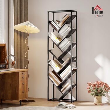Книжкова полиця HOMCOM Tree, 10-ярусна підлогова книжкова шафа, висока промислова стелажна шафа для вітальні, домашнього офісу, спальні, сіро-чорна