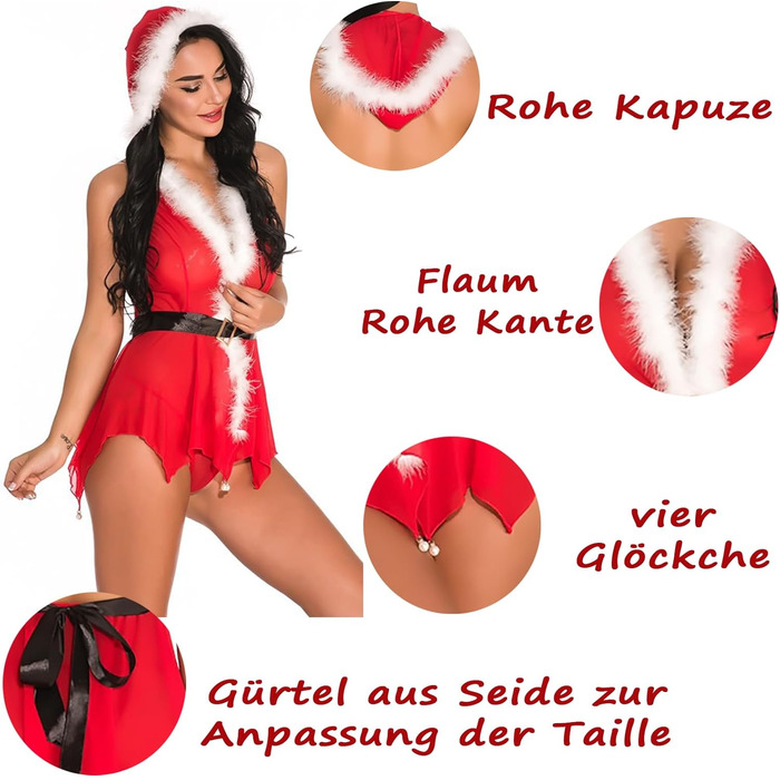 Сексуальний комплект ohmydear, сітчастий тюль, капюшон, глибоке декольте, пояс і стринги, червоний