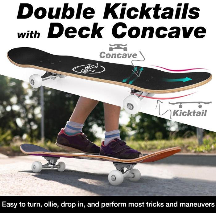 Скейтборд 38 дюймів повний круїзний скейтборд для дітей підлітків дорослих, 7-шаровий канадський клен подвійний удар колода увігну