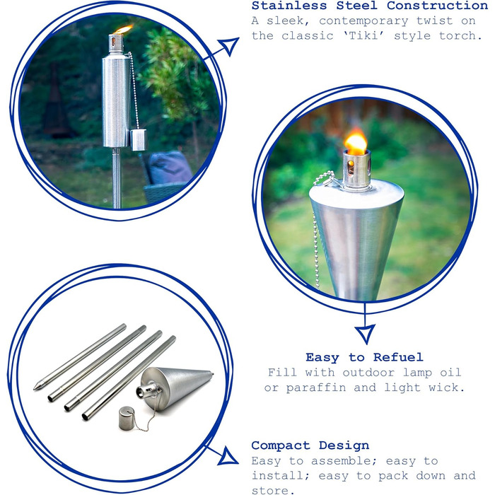 Металеві садові смолоскипи Harbour Housewares - бочка - 12 шт. - 146 см, срібні садові смолоскипи, освітлення, сучасне зовнішнє освітлення, парафінова лампа, ліхтар зі свічкою для вечірок, подій
