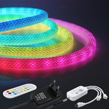 Неонова світлодіодна стрічка HEGEHE 5V WiFi RGB, освітлення на 360 WS2812B адресна водонепроникна дифузійна силіконова неонова гнучка світлодіодна трубка, керована смартфоном, сумісна з Alexa Google Assistant (3M)