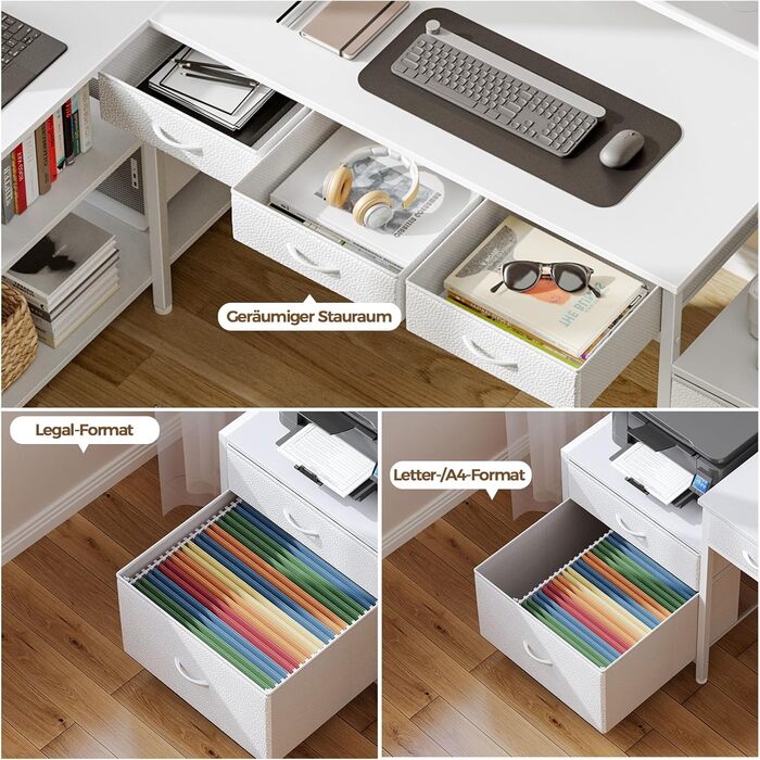 Г-подібний письмовий стіл на сім столів, комп&39ютерний стіл з розеткою, світлодіодним освітленням та підставкою для монітора, кутовий стіл з двостороннім розташуванням головок та шухлядами, ідеально підходить для спальні, офісу, вітальні, білий