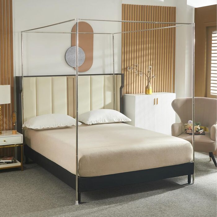 Каркас балдахіна для ліжка Beyeutao, Каркас москітної сітки, Каркас балдахіну, Каркас балдахіну для ліжка, Каркас ліжка з балдахіном, Каркас балдахіну для ліжка, Штанга для балдахіну для ліжка, Гвинтовий дизайн. (Нержавіюча сталь, 150 x 200 см) Нержавіюча