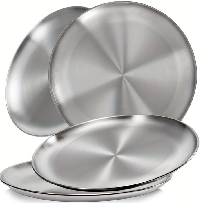 Набір з 4 круглих тарілок з нержавіючої сталі, діаметр 20 см для кемпінгу, пікніків, походів, кухні та вечірок