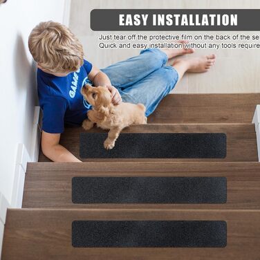 Самоклеючі, нековзні сходинки, 10 шт. , 60x10 см, для дерев&39яних сходинок та підлоги, чорні