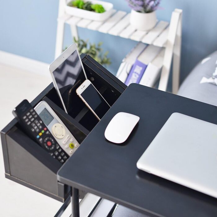 Приставний столик soges, стіл для догляду, комп&39ютерний стіл з регульованою висотою, стіл для ноутбука, стіл для ПК, підставка для ноутбука, підставка для ноутбука з колесами та відділенням для дрібних предметів, чорний