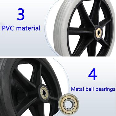 Запасне колесо BEdaw для роликів, 2 частини переднє колесо для інвалідного візка 6/7/8 дюймів, легко прокручується, зносостійке та не ковзає, переднє колесо та суцільна шина/сіра/8 дюймів/200 мм 8 дюймів/200 мм сіра
