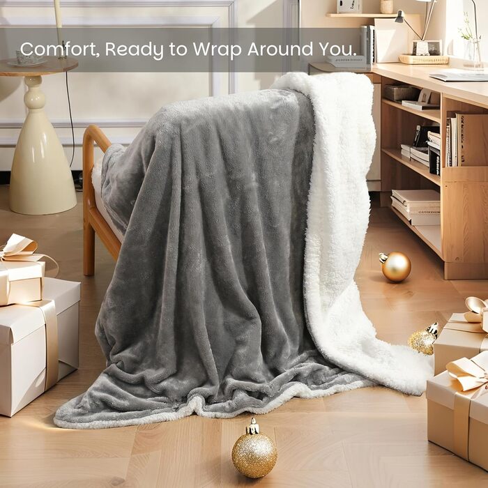 Електрична ковдра з підігрівом та автоматичним вимкненням, 130x160 см, фланель та бавовна, 9 налаштувань температури та 9-годинний таймер, захист від перегріву, м&39яка та приємна для шкіри, можна прати в пральній машині, для дивана/ліжка, світло-сірий 00