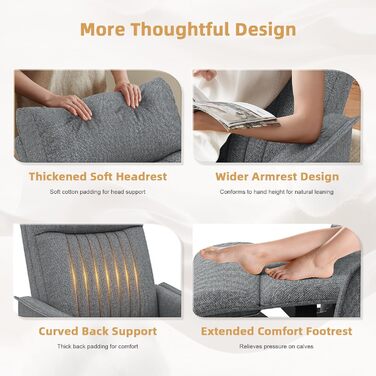 Крісло для телевізора/масажне крісло з функцією відкидання, крісло для релаксації з підігрівом та масажем, крісло для телевізора з поворотом на 360 для вітальні, крісло-гойдалка з м&39яким підголівником, 2 бічні кишені, сірий