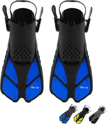Ласти для сноркелінгу Glymnis, регульовані, для дорослих та дітей, короткі ласти для дайвінгу, плавання, сноркелінгу, розмір S/M (37-41), чорний/синій
