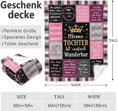 Подарункова ковдра для доньки 130x150 см, подарунок для доньки від мами, матері, тата, рожеві креативні подарунки для дівчаток та жінок, декоративні подарунки на день народження/Різдво/випускний