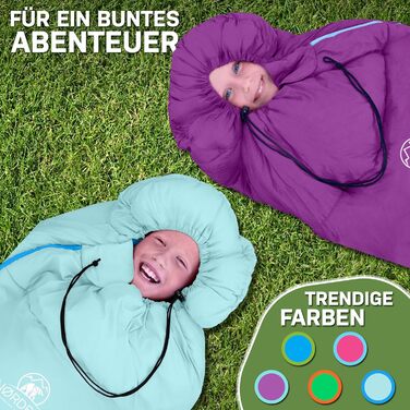 Дитячий спальний мішок для хлопчиків та дівчаток зростом до 145 см Підкладка 100 бавовна Легкий та теплий спальний мішок для мам Дитячий спальний мішок для активного відпочинку 1200 г Дитячі спальні мішки для кемпінгу, фіолетовий/бірюзовий