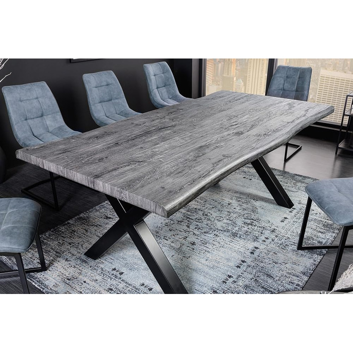 Обідній стіл Riess Ambiente Industrial WILD - 160 см - сірий лаймований чорний - дизайн дикого дуба - з натуральним краєм X-подібний стіл для конференцій 160 см