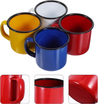 Набір з 4 емальованих кавових чашок Tofficu з ручками, кольорові чайні чашки для гарячих і холодних напоїв в офісі та кемпінгу
