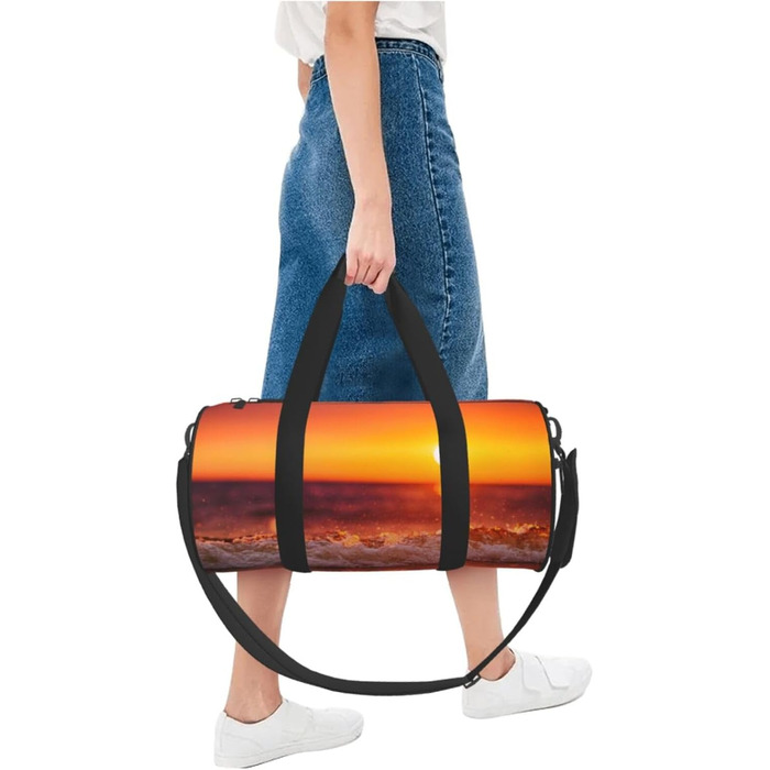 Спортивна сумка, дорожня сумка, сумка на ніч з принтом Морський захід та хвилі, чорна, універсальний розмір, сумка для подорожей