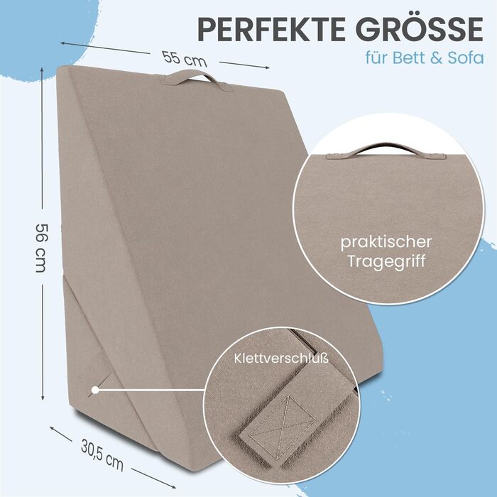 Багатофункціональна клиноподібна подушка ELONEO, подушка для спини, опора для колін, опора для ніг, підставка для ніг для дивана та софи, подушка для читання, розмір Ш55 x В56 x Д30,5 см, бежевий