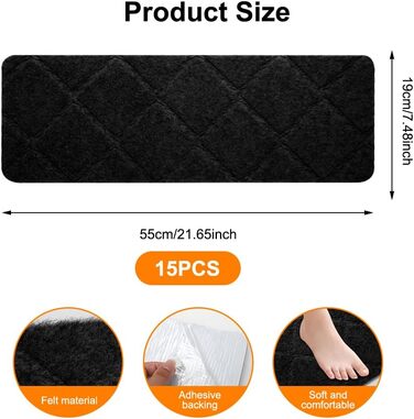 Самоклеючі килимки для сходів FARYODI, 15 шт. , 55x19 см, Килимки для сходів для дому з дерева, плитки та мармуру (чорні) 15 шт. - 55x19 см - чорні