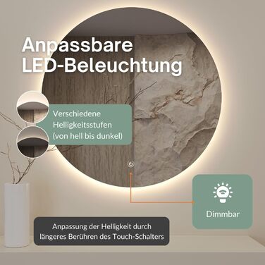 Дзеркало Planetmbel NOVA з підсвічуванням Ø 60 см, сучасне кругле настінне дзеркало для ванної кімнати, передпокою або гардеробу,