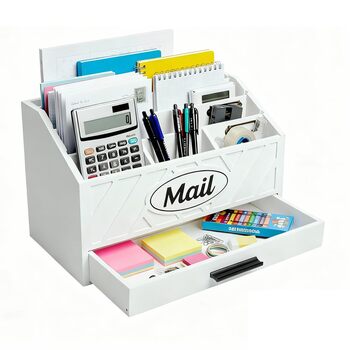 Дерев&39яний настільний органайзер для пошти, робочий органайзер для пошти з 6 відділеннями та шухлядою для офісу, школи, рахунків та документів, білий дерев&39яний настільний органайзер