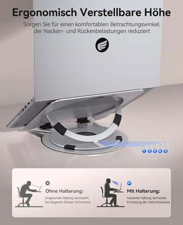 Основа для ноутбука ORICO NS1 срібляста регульована висота, алюмінієвий корпус, охолодження та поворотна база 360, ергономічний складаний стенд для ноутбуків 10-17 дюймів