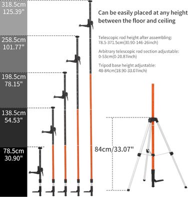 Телескопічний штатив Mountlaser з тримачем для лазера, телескопічною стійкою для поперечного лазера, телескопічною стійкою 3,7 м/12 футів для обертового лазера і поперечного лазера, з гвинтами SP2 з різьбою 1/4' і 5/8' зі штативом
