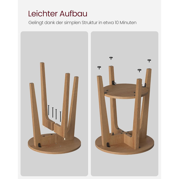 Журнальний столик VASAGLE, маленький круглий столик для вітальні, тумбочка для невеликих приміщень, з полицею, сучасний стиль, медово-коричневий LET283T41 Коричневий (Marrn Miel)