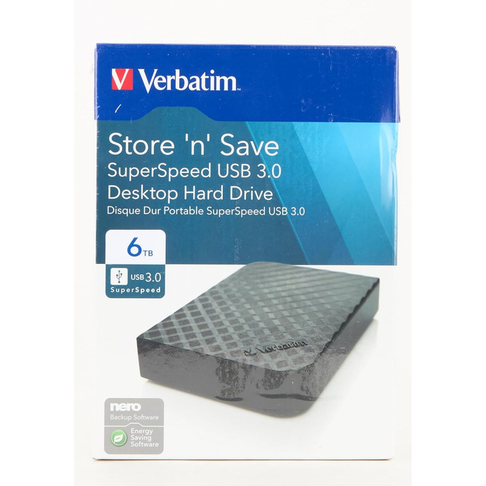 Зовнішній жорсткий диск Verbatim Store 'n Save 3.5 HDD - 6 ТБ - настільний жорсткий диск, USB 3.0, надшвидка передача даних, 47686