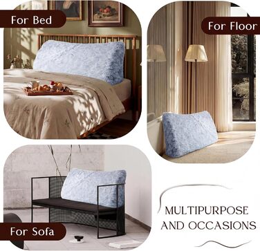 Клиноподібна подушка для спини з м&39якого плюшу Зручна опорна подушка для читання та відпочинку на ліжку, дивані чи кушетці Велика подушка для книги для підтримки спини, сіра, 60 см