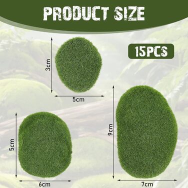 Мохові кульки штучний мох, штучні мохові камені зелені мохові кульки штучні мохові камені, куля з садового моху своїми руками, невеликі мохові камені, декоративні штучні камені для казкових садів і крафтових тераріумів, 15 шт.