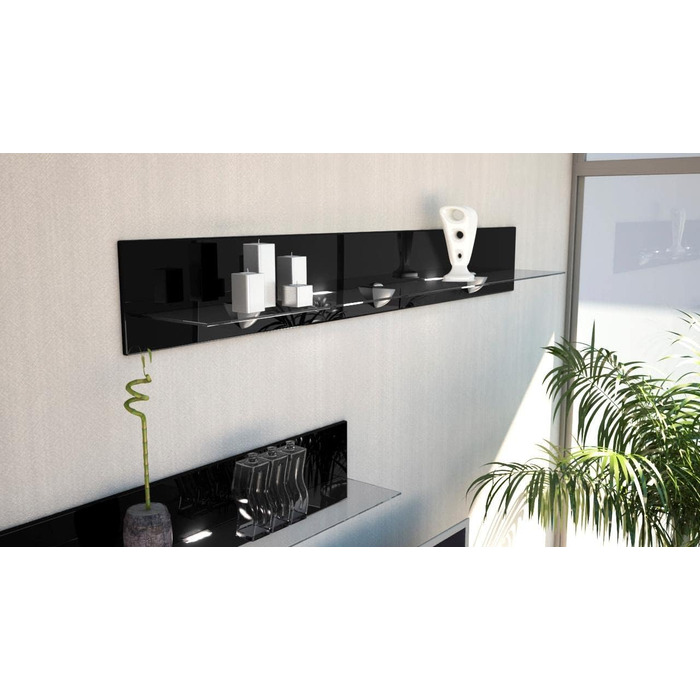 Настінна полиця Vladon Bari, зроблена в Німеччині, глянцевого чорного кольору - Сучасна плаваюча полиця (146 x 20 x 19 см) 146 см Глянцевий чорний колір