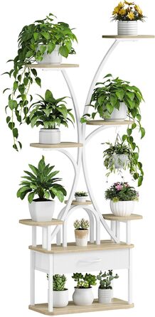 Підставка для рослин Hzuaneri з лампою для вирощування, 9-ярусна підставка для квітів з 4 світлодіодними лампами RG, регульований колір та час, 164 см, ідеально підходить для вітальні, балкона, саду, біла, PS16016WEU 9 ярусів білого кольору