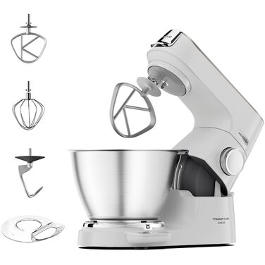 Кухонна машина Kenwood Titanium Chef Baker з вагами, набором для кондитерів (3 предмети) та чашею з нержавіючої сталі 5 л, 1200 Вт, білий (KVC65.001WH)