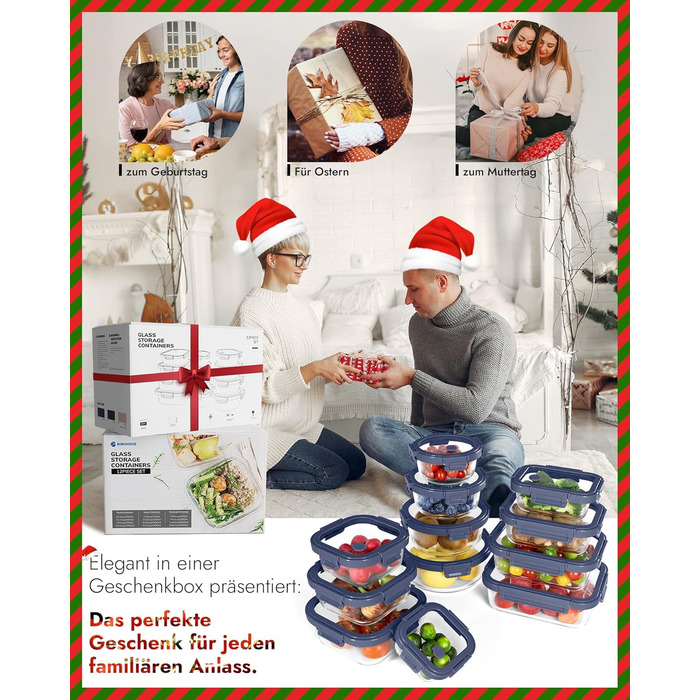 Скляні контейнери з кришками, набір з 12 шт. , високий вміст боросилікату, придатні для використання в мікрохвильовій печі, придатні для використання в духовці - 20510, з клапаном, можна мити в посудомийній машині ідеально підходить для контейнерів для зб