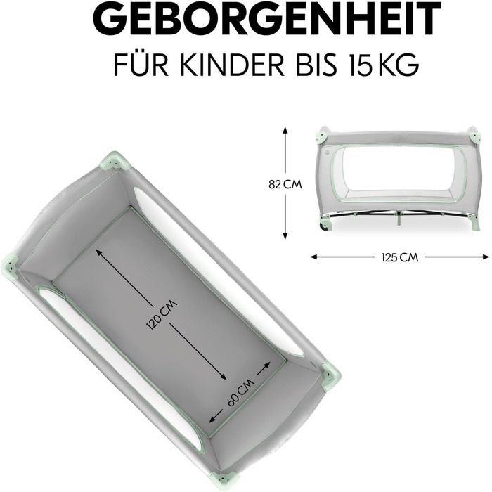 Дорожнє ліжечко Hauck Sleep N Play Go Plus, Dusty Mint - Дитяче дорожнє ліжечко з колесами, сумкою для перенесення, складною основою та великою ігровою зоною - Від народження до 15 кг - Компактне та складане