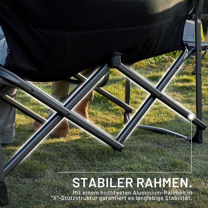 Складаний кемпінговий стілець TIMBER RIDGE для 2 осіб, вантажопідйомність 300 кг, розкладний диван, XXL 2-місний кемпінговий диван з бічним столиком, крісло для кемпінгу на свіжому повітрі, балкону, саду