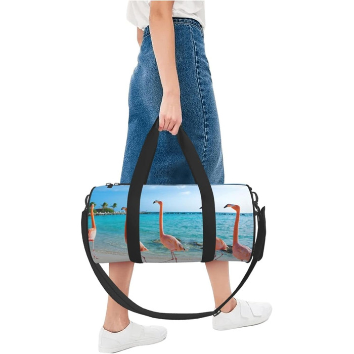Спортивна сумка, дорожня сумка, пляжна сумка, з принтом фламінго, сумка для ночівлі, чорна, універсальний розмір, сумка для подорожей