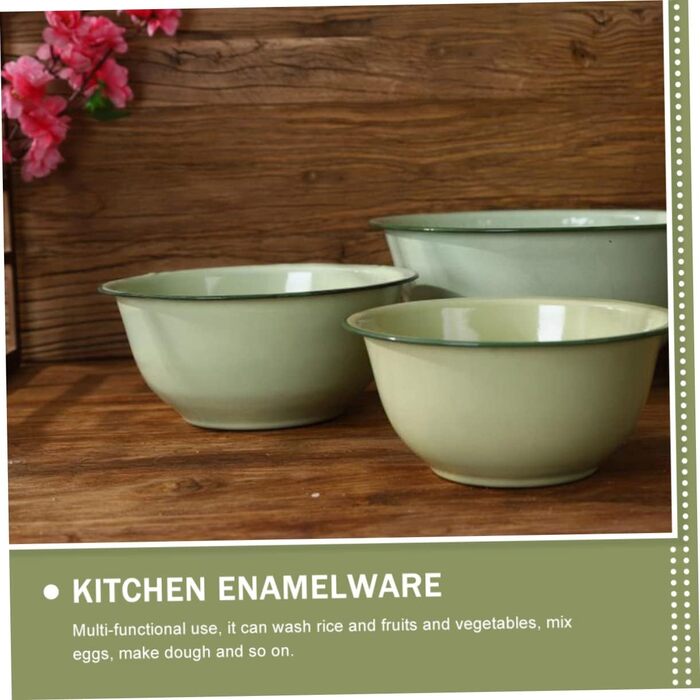 Набір із 4 вінтажних емальованих сталевих мисок, багатофункціональні супові миски для кухні та дому, діаметр 16 см, легко миються, декоративні, випадковий колір світло-зелений, 18x18x8 см