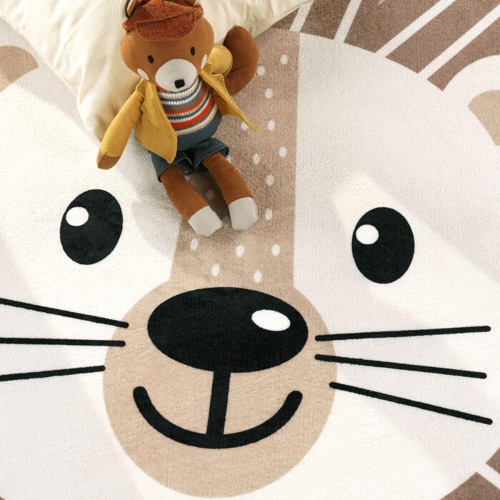 Домашній килим Дитяча кімната Дитячий килим Дитячий килимок для хлопчиків і дівчаток круглий сучасний, колір бежевий, розмір Ø 80